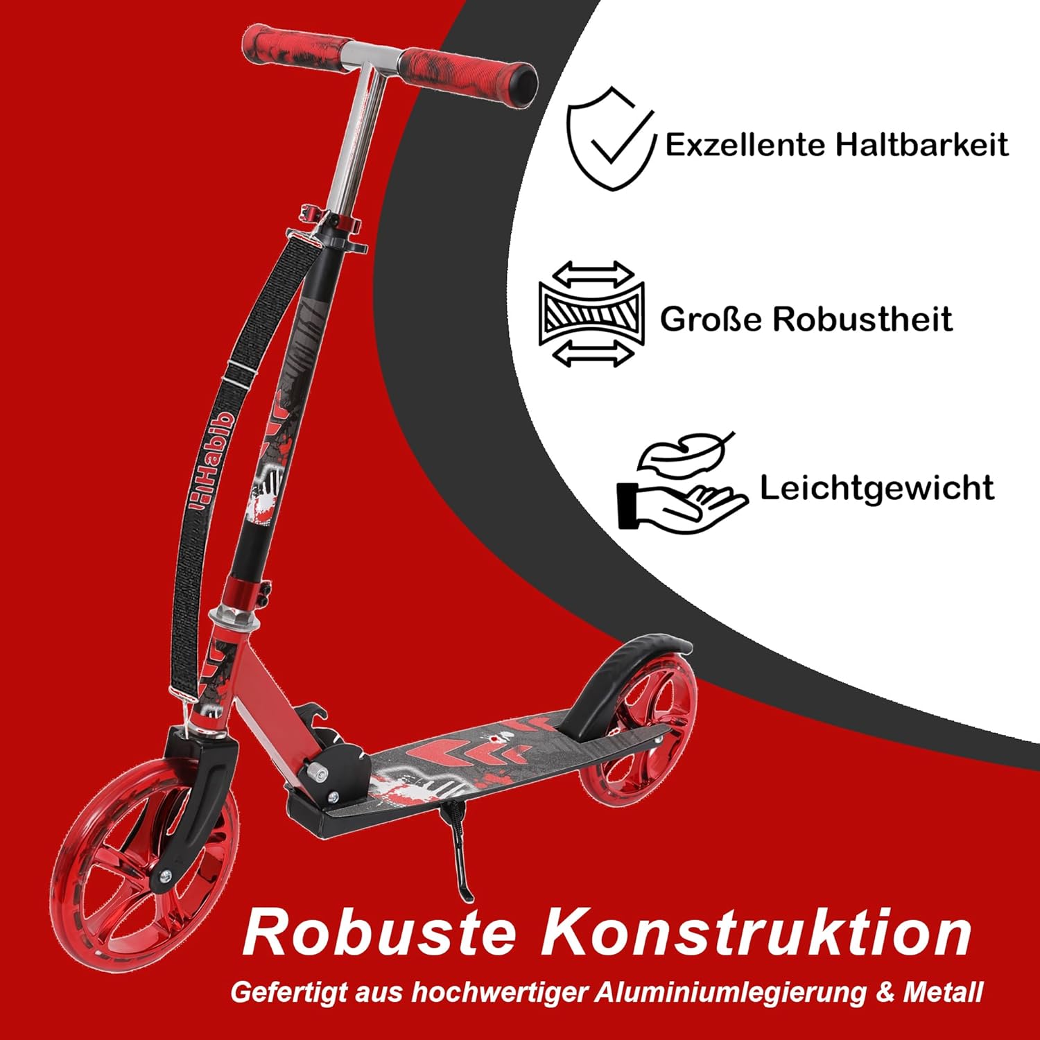 Habib Gruppe Kick Roller Children's Scooter - Foldable, 4 Levels Height Adjustable, XXL Wheels, Maximum Load 100 kg, Kick Scooter City Scooter for Large and Small – Bild 2