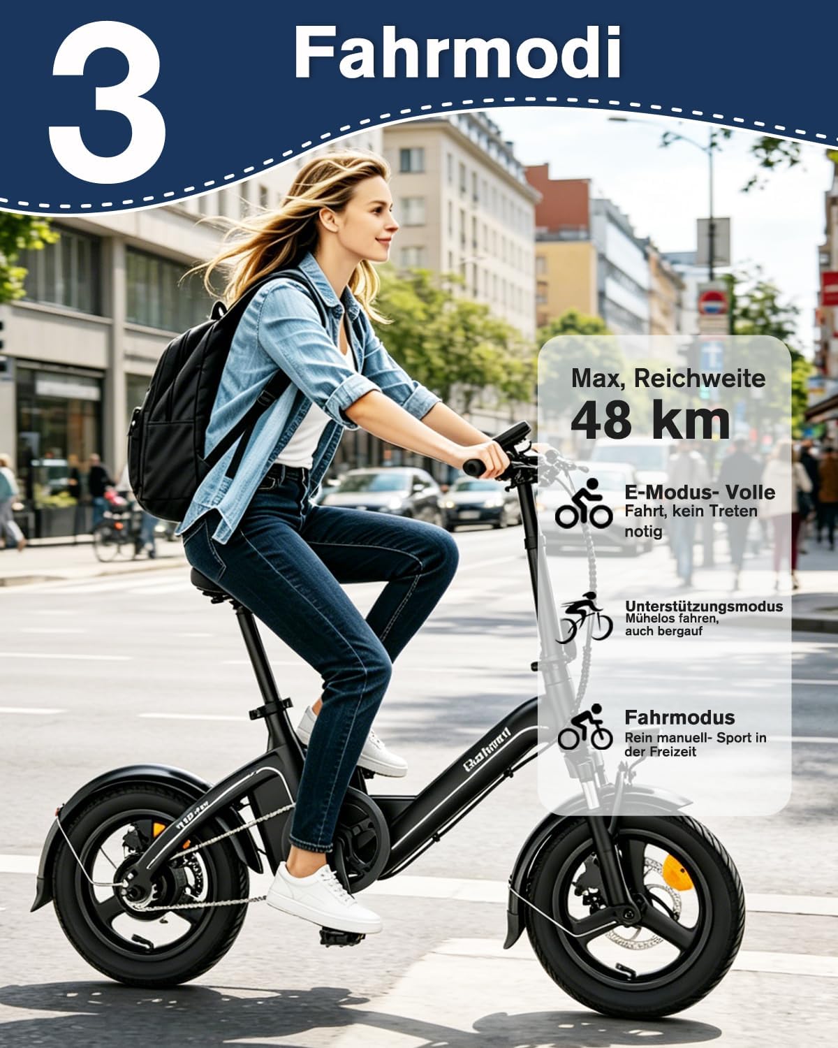 Bodywel T16PRO Mini E Bike 14 Inch Foldable Electric Bicycle 250 W 36 V/7.8 Ah Battery with App Radio for Men Women Range Max 45 km – Bild 5