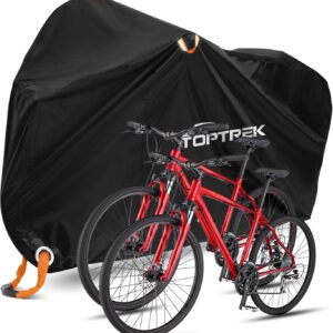 toptrek Bicycle Cover for 2 Bikes, Waterproof, 210D Oxford Fabric, Bicycle Garage, Outdoor, 210 x 110 x 95 cm, High-Quality Bicycle Tarpaulin with Lock Eyelets, Sun Protection, Tear Resistance with Bag