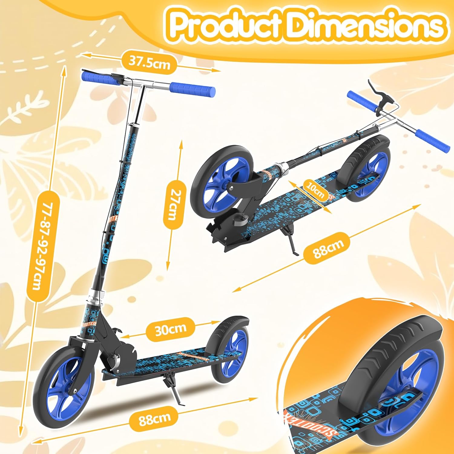 Kinderroller, Scooter für Kinder ab 6 Jahre, Klappbarer Cityroller mit Handbremse, ABEC-7 Kugellager, 3-Fach Höhenverstellbar, Aluminium Tretroller für Jungen & Mädchen – Bild 3