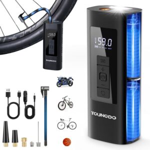 YOUNGDO Bicycle Pump, Air Pump Bicycle 150 PSI, Battery Compressor 6000 mAh, Electric Air Pump for Bicycle, Motorcycle, Car