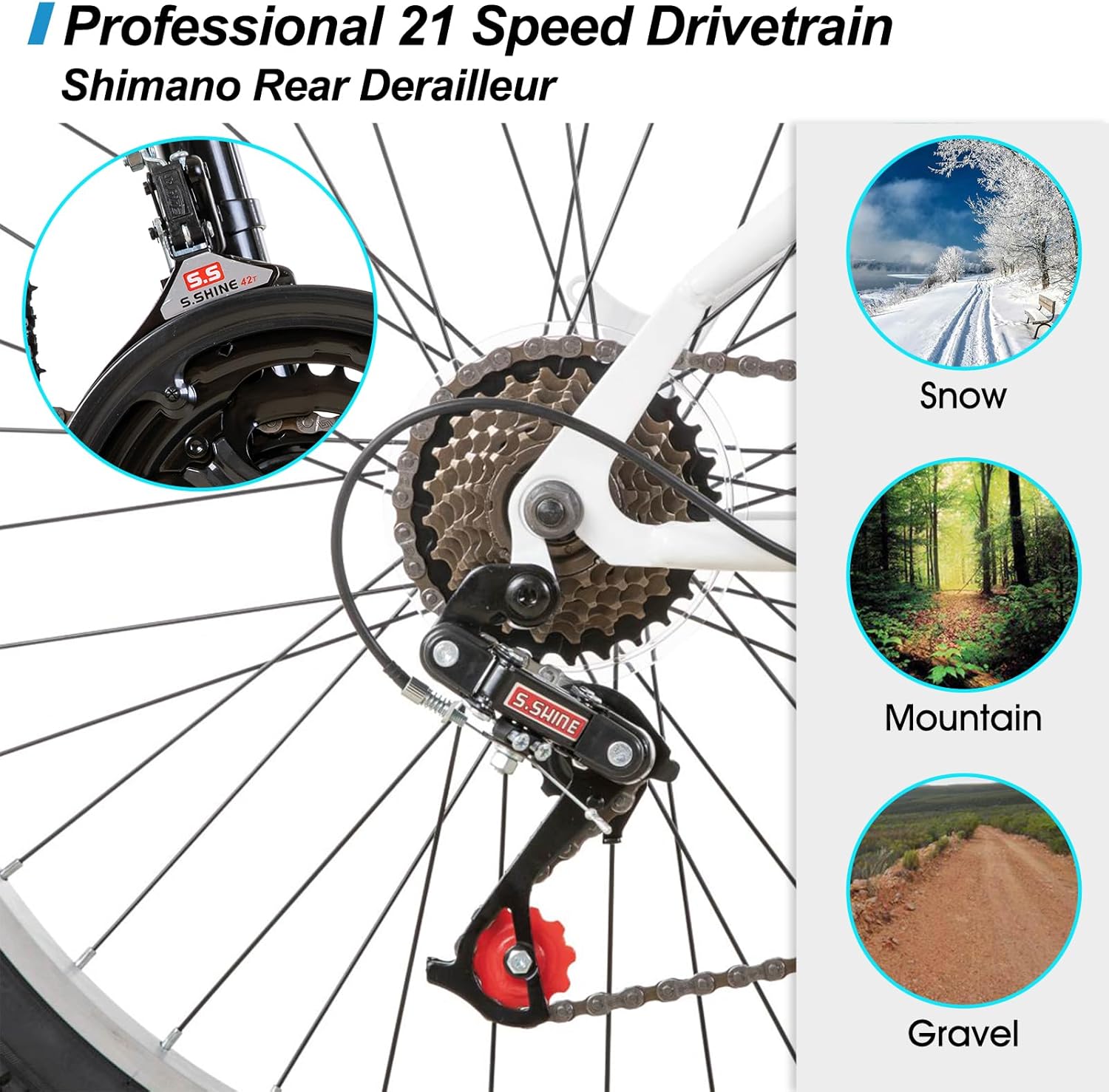 Hiland 24/26 Inch Mountain Bike for Men Women 21 Speed MTB with High-Carbon Steel Frame, Bicycle for Adults and Teenagers, Mountain Bike with V-Brakes – Bild 5