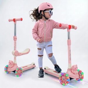 Ellfy Children’s Scooter with Seat and LED Tricycle from 3-10 Years Scooter Girls Boys Music Function Children’s Scooter Children’s Tricycle