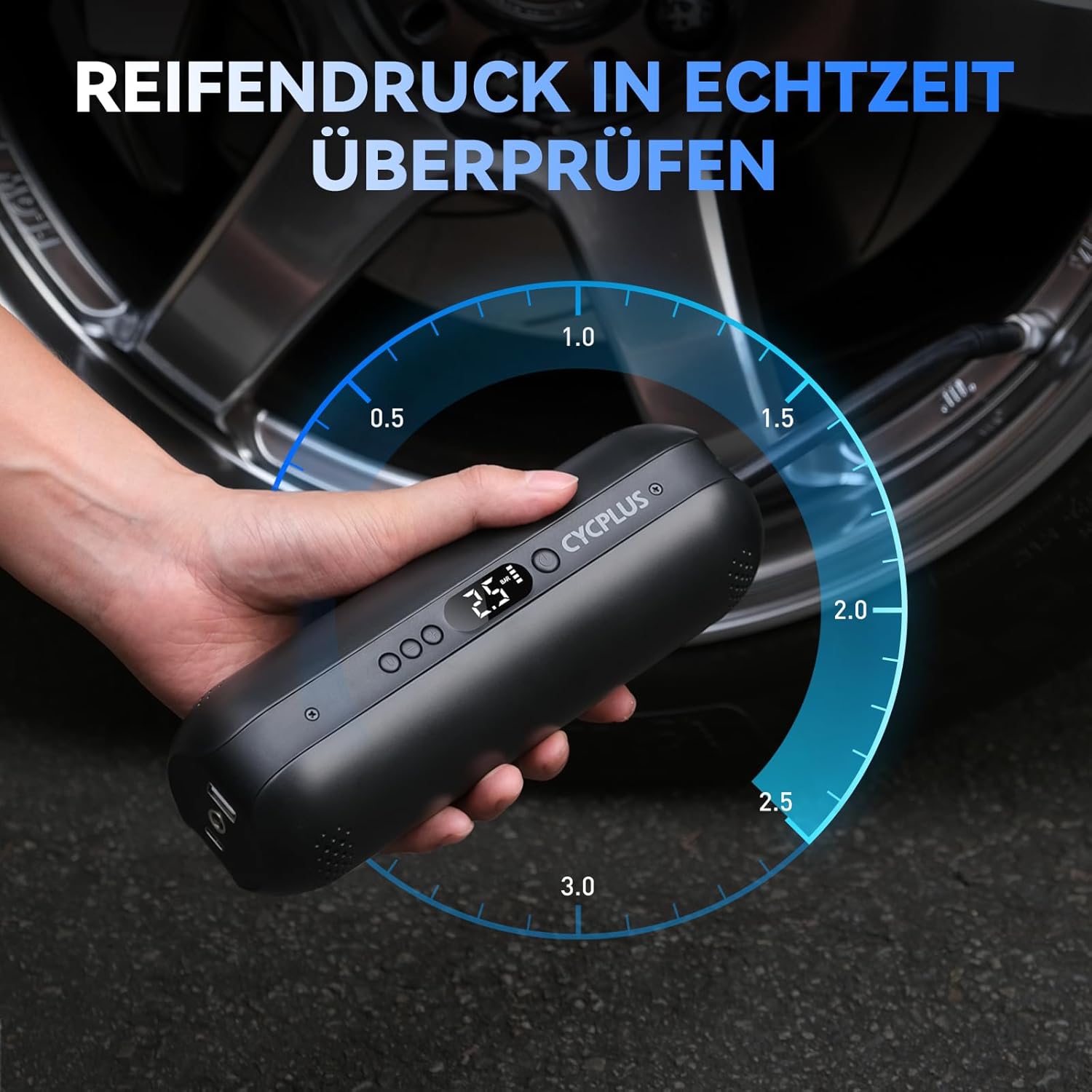 CYCPLUS Luftpumpe,12V DC/AC 2-in-1,Max I50PSI Automatische Abschaltung Elektrischer Kompressor Tragbar Fahrradpumpe Mini Reifenpumpe für alle Fahrräder Motorräder und Autos – Bild 5