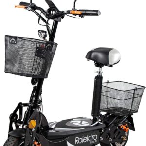 Rolektro E-Joy 20 Foldable Electric Scooter - 20 km/h Electric Scooter with Seat 500 W E-Scooter for Adults EU Approval, black