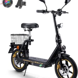 TWOFISH Electric Moped 500 W with 48 V 13 Ah Battery, EEC Certified, 30 km Range, 14 Inch Tyres, 45 km/h, Scooter with Road Legal, Electric Motorcycle with Seat & Basket, M5 Elite E
