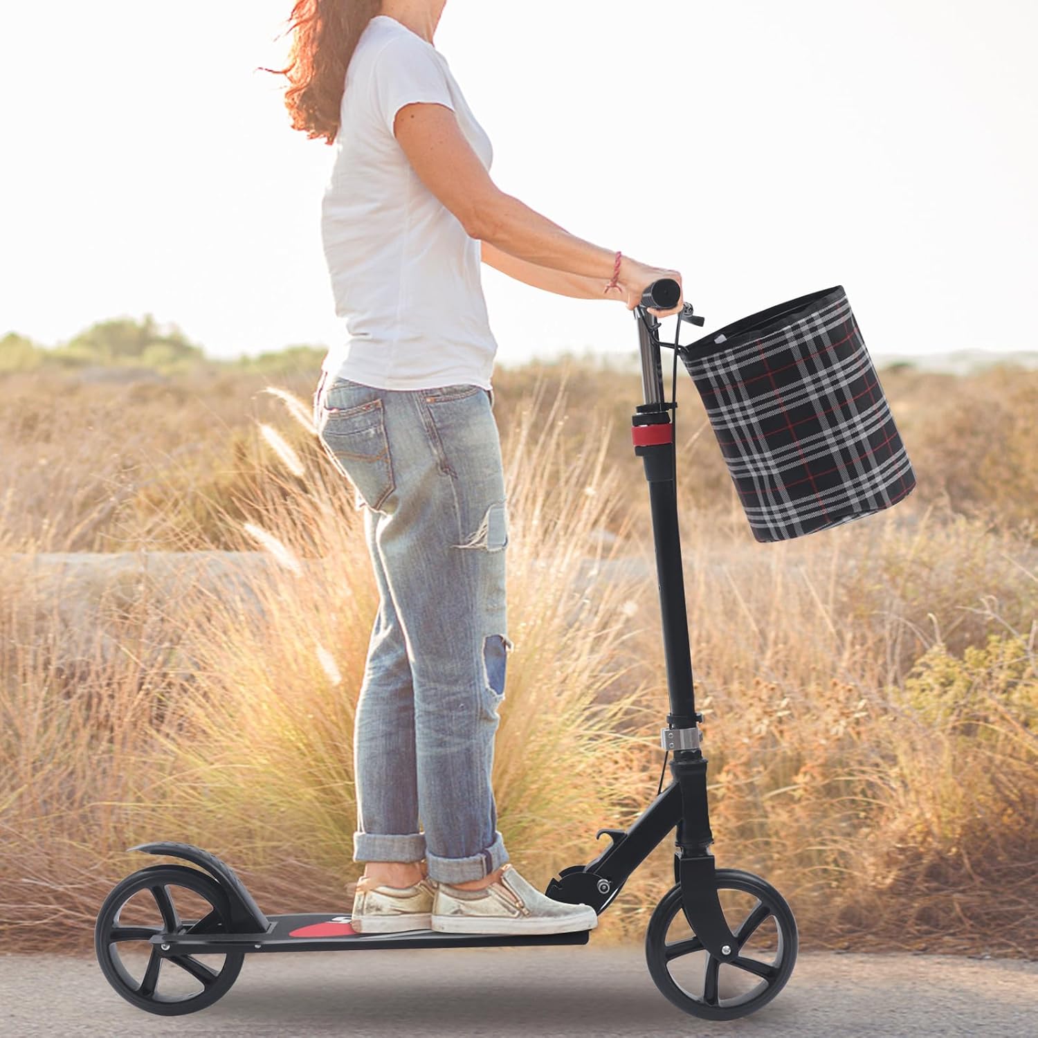 Folding Scooter for Adults, T-Style City Scooter, Big Wheel Scooter with Handbrake, 200 mm Wheels and Fabric Bag for up to 100 kg – Bild 7