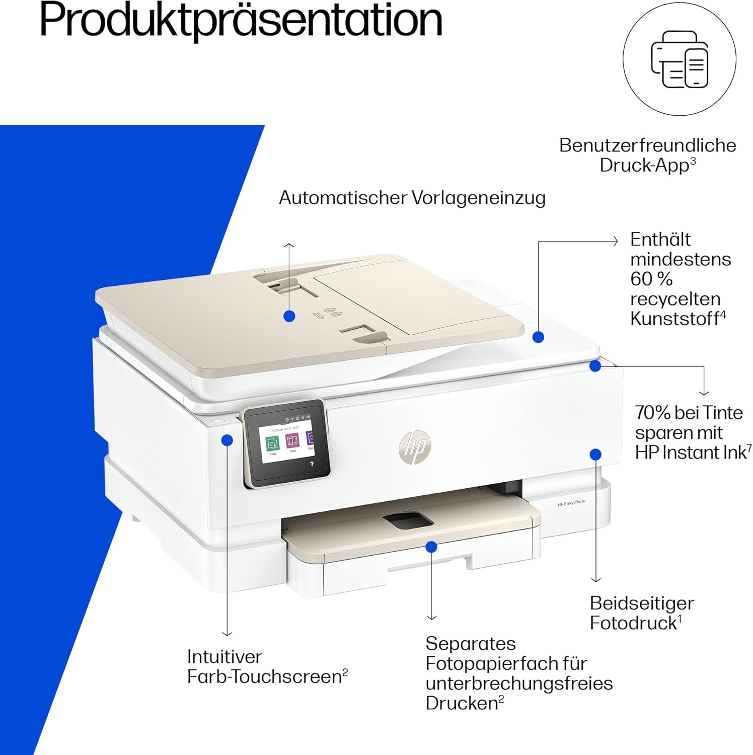 HP Envy Photo 7930 Multifunction Printer, Inkjet Printer, 6 Months Free Printing Instant Ink Included, Printing, Scanning, Copying, Photo Printing, ADF, DIN A4, WiFi, USB – Bild 4