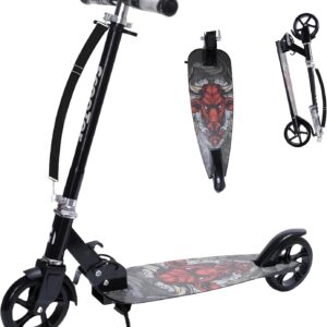 Habib Gruppe Cityroller Scooter Children’s Scooter Youth Scooter 8-15 Years Foldable Wide Deck Height Adjustable Colourful Handles