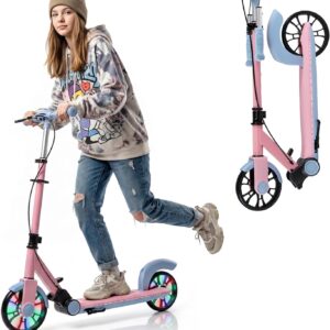 COSTWAY Foldable Scooter, 3-Way Height Adjustable with 2 Luminous Wheels & Stand, City Scooter, Aluminium, Kick Scooter, 100 kg Load Capacity for Children, Teenagers and Adults