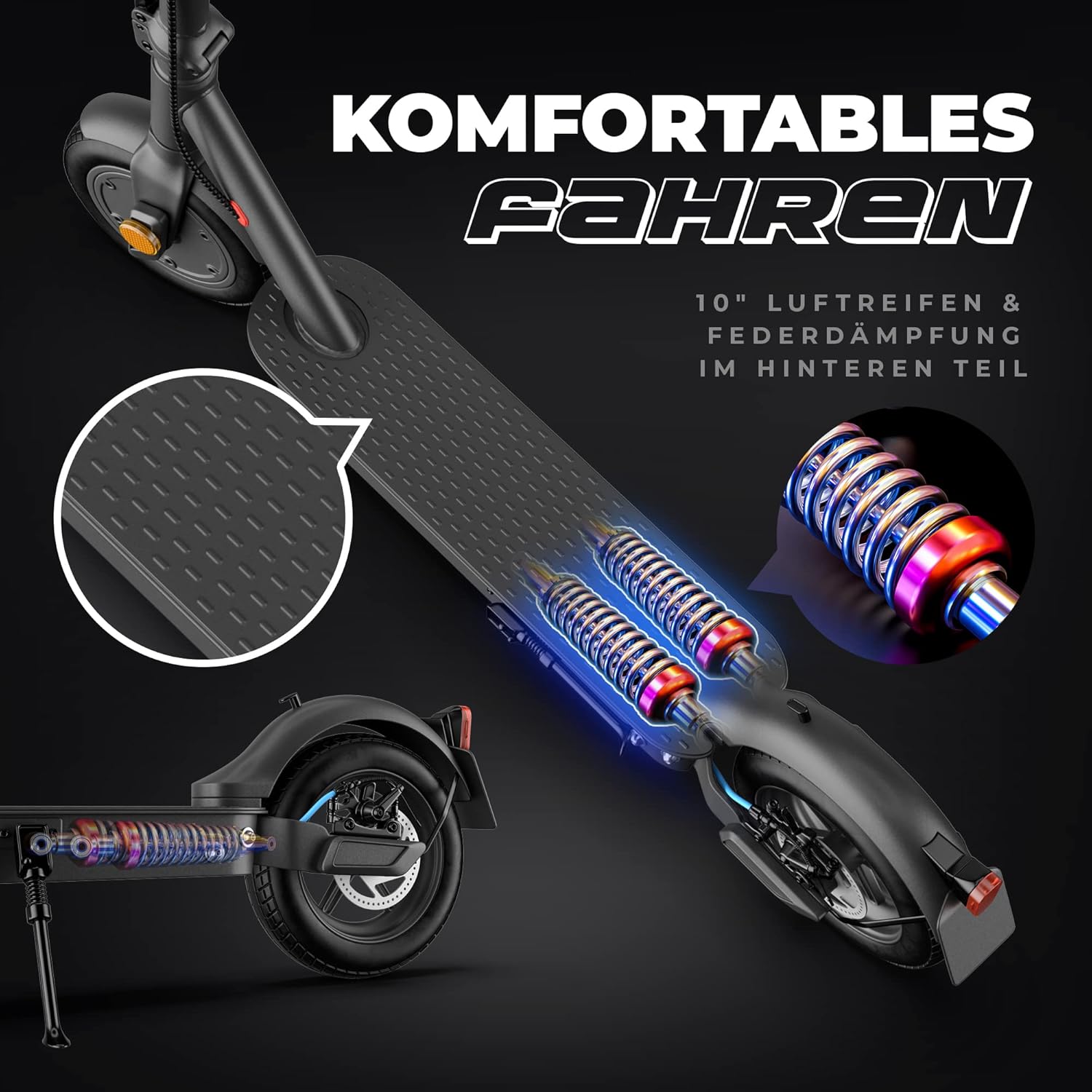 DIGGER ES3 E-Scooter with Road Legal, 350 Watt Motor Power, Pneumatic Tyres, Road Legal, Shock Absorber, Foldable, Disc Brake, for Adults – Bild 3