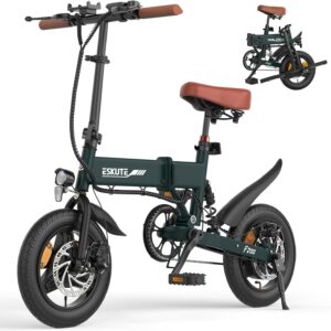 ESKUTE E Bike Herren F200, 14 Zoll Klapprad Elektrofahrrad, 36V 7.8Ah Akku Lange Reichweite bis 35-50KM, Mini Faltbike mit Handyhalterung & USB-Ladeanschluss, E-Mountainbike