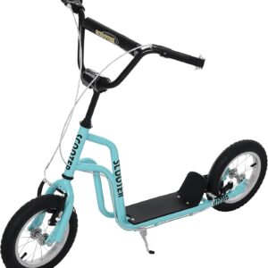 HOMCOM Children’s Scooter Handlebar Adjustable Scooter City Scooter Children’s Scooter Kickboard with Pneumatic Tyres 12 Inch from 5 Years Blue 120 x 58 x 75-80 cm