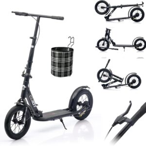 290 mm XXL Big Wheel Scooter Adult 150 kg Load Capacity City Scooter, Foldable City Scooter with Handbrake and Brake, Scooter Children from 12, Kick Scooter for Adults