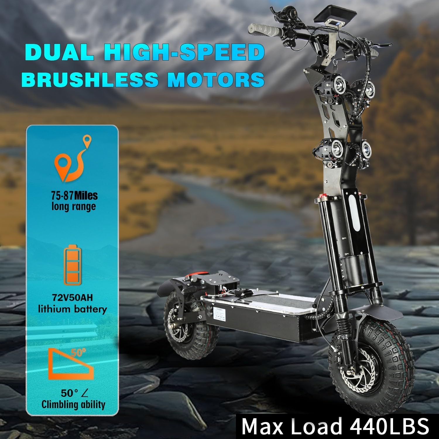HWWH P4 E Scooter Electric Scooter Fast Adult 13 Inch 3-Speed Gear Double Motor NFC Start 72 V/50 Ah Lithium Battery Max Range 140 km – Bild 7