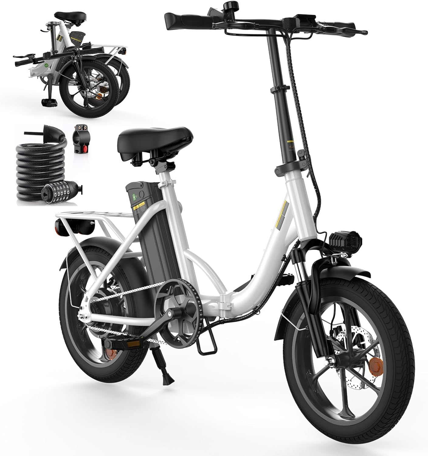 Finbike Folding Bike E-Bike 16 x 2.15 Inch Fat Tire, Portable Electric Bicycle with 10.4 Ah Removable Battery, 4 Riding Modes, PAS Range Max 88 Km, Folding Electric Bikes for Men Women Commuting