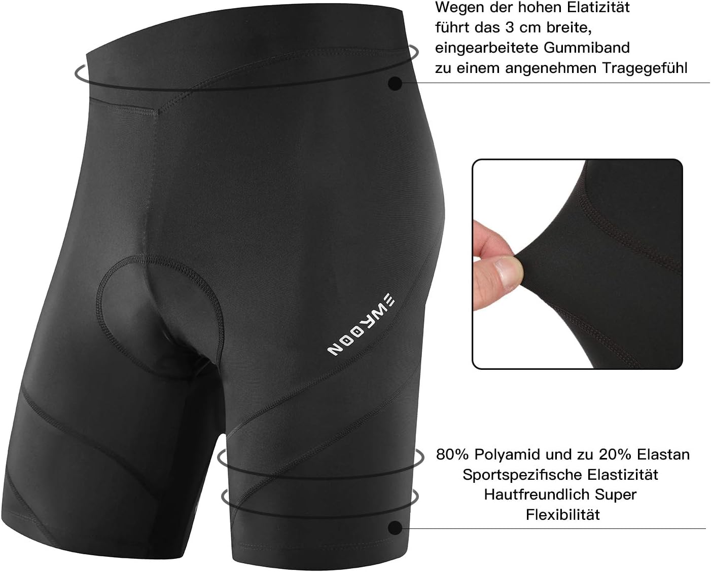 NOOYME Men's Cycling Shorts Men's Padded 4D Cycling Shorts with Seat Padding Elastic Cycling Shorts Cycling Shorts Made of Polyamide and Spandex Breathable Lightweight Cycling Shorts Men – Bild 2