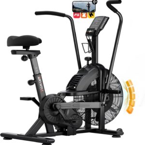 Air Bike, Heimtrainer Fahrrad Air Bike mit Luftwiderstand, Trainingsfahrrad mit Einstellbarem Magnetwiderstand, Leises Indoor-Fitnessbike für Ganzkörpertraining, LCD Monitor, App Verbindung