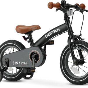 Deryan Children’s Bicycle 12/14/16 Inch 3 in 1 Balance Bike with Adjustable Saddle and Handlebar for Boys and Girls, 3 to 6 Years