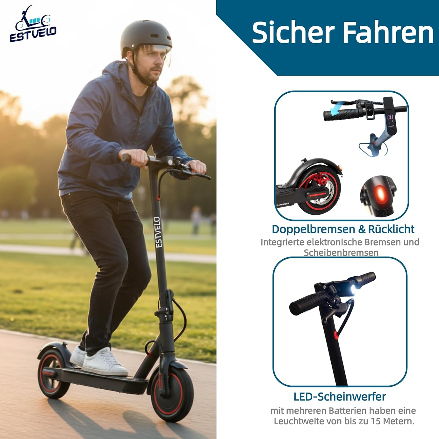 E Scooter S4, with Widened Pneumatic Tyres, Max. 20 km/h Speed, 30 km Range, 15% Incline, Load up to 120 kg, Regenerative Braking, Foldable Electric Scooter for Adults – Bild 4