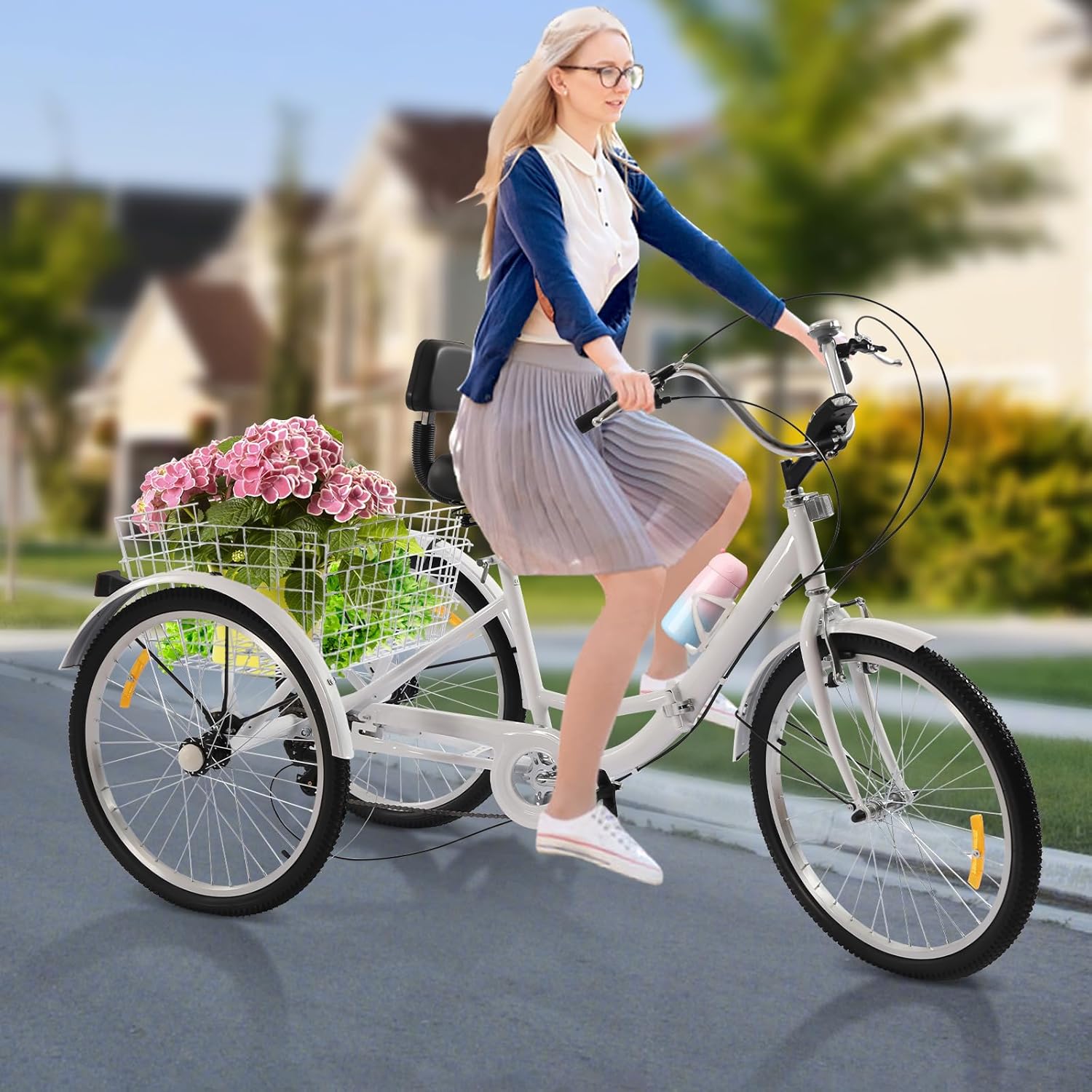 24 Inch Tricycle for Adults, Foldable Carbon Steel 3-Wheel Bicycle, 7-Speed Adult Bicycle with Drink Holder and LED Lights, Adjustable Seat, Suitable for Adults Use – Bild 9