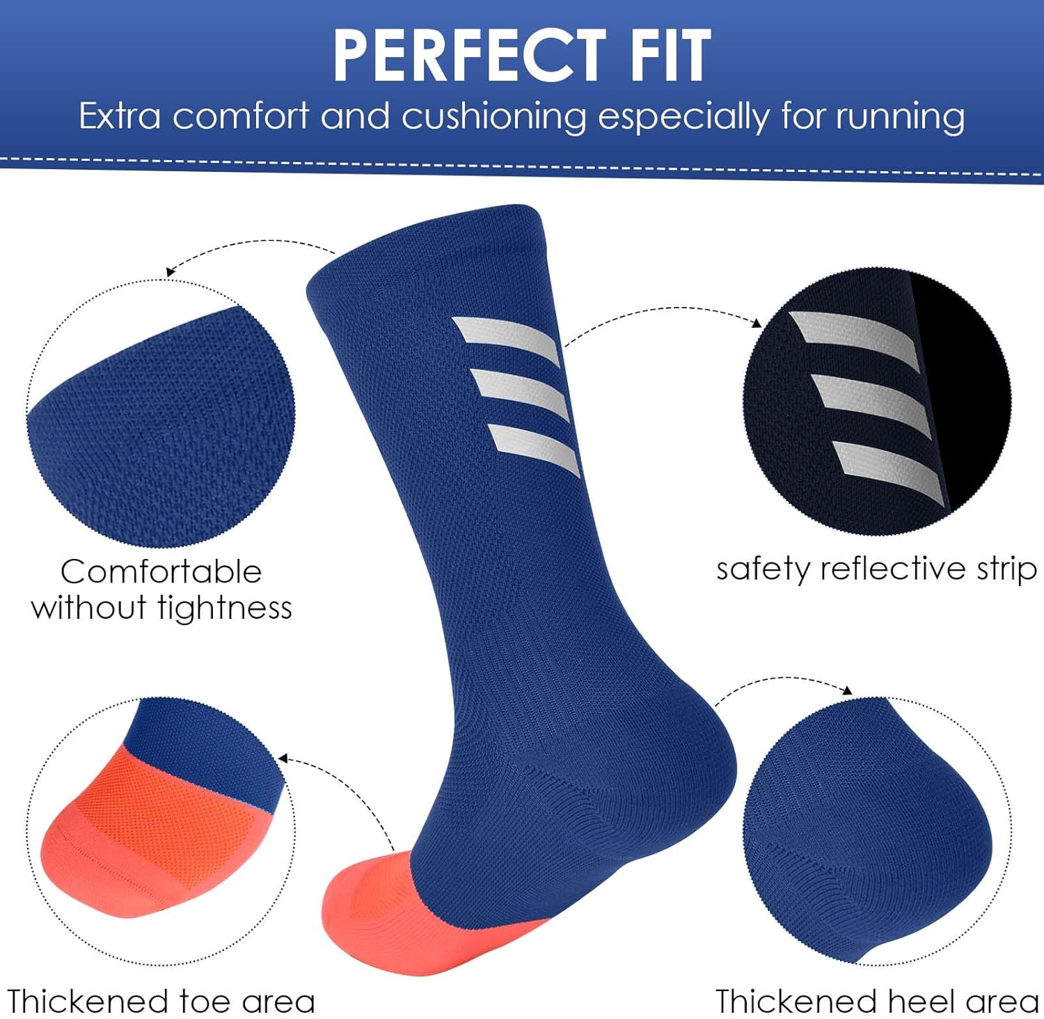 Cycling Socks for Men, Compression Running Socks, Road Bike Socks Men 40-44, Breathable, Crew Sports Socks with Padding, for Hiking, Basketball, Bicycle – Bild 5