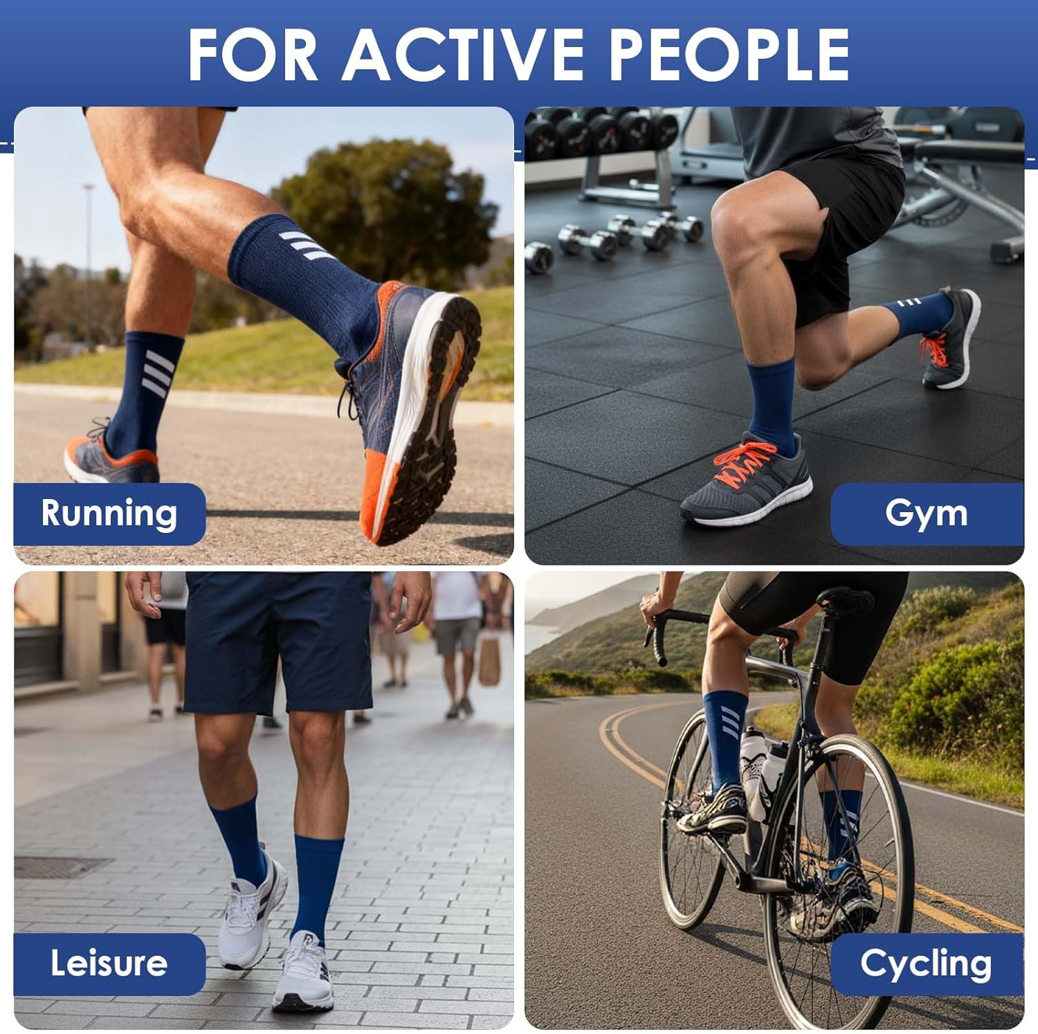 Cycling Socks for Men, Compression Running Socks, Road Bike Socks Men 40-44, Breathable, Crew Sports Socks with Padding, for Hiking, Basketball, Bicycle – Bild 8