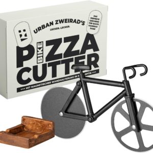URBAN ZWEIRAD Bicycle Pizza Cutter with Magnetic Wall Mount Non-Stick Coating and Rustproof Family Pizza Roller, Bicycle Gift Ideas