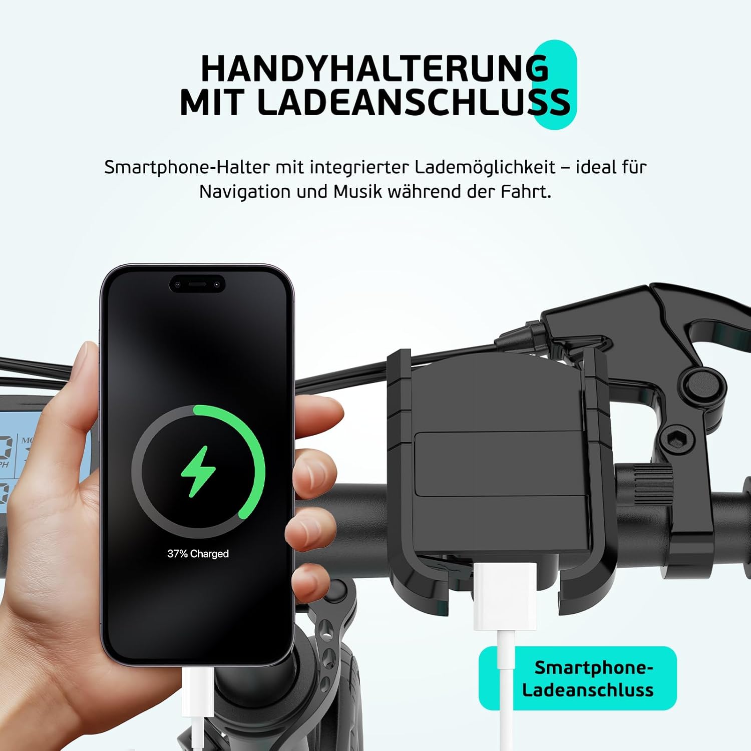 ESKUTE F100 E-Bike Klapprad, 14 Zoll Elektrofahrrad mit USB-Ladeanschluss für Handy, 250W EU-konformes Elektrofahrräder, Integrierter 36V 9Ah Akku, Reichweite bis 25-50KM – Bild 4