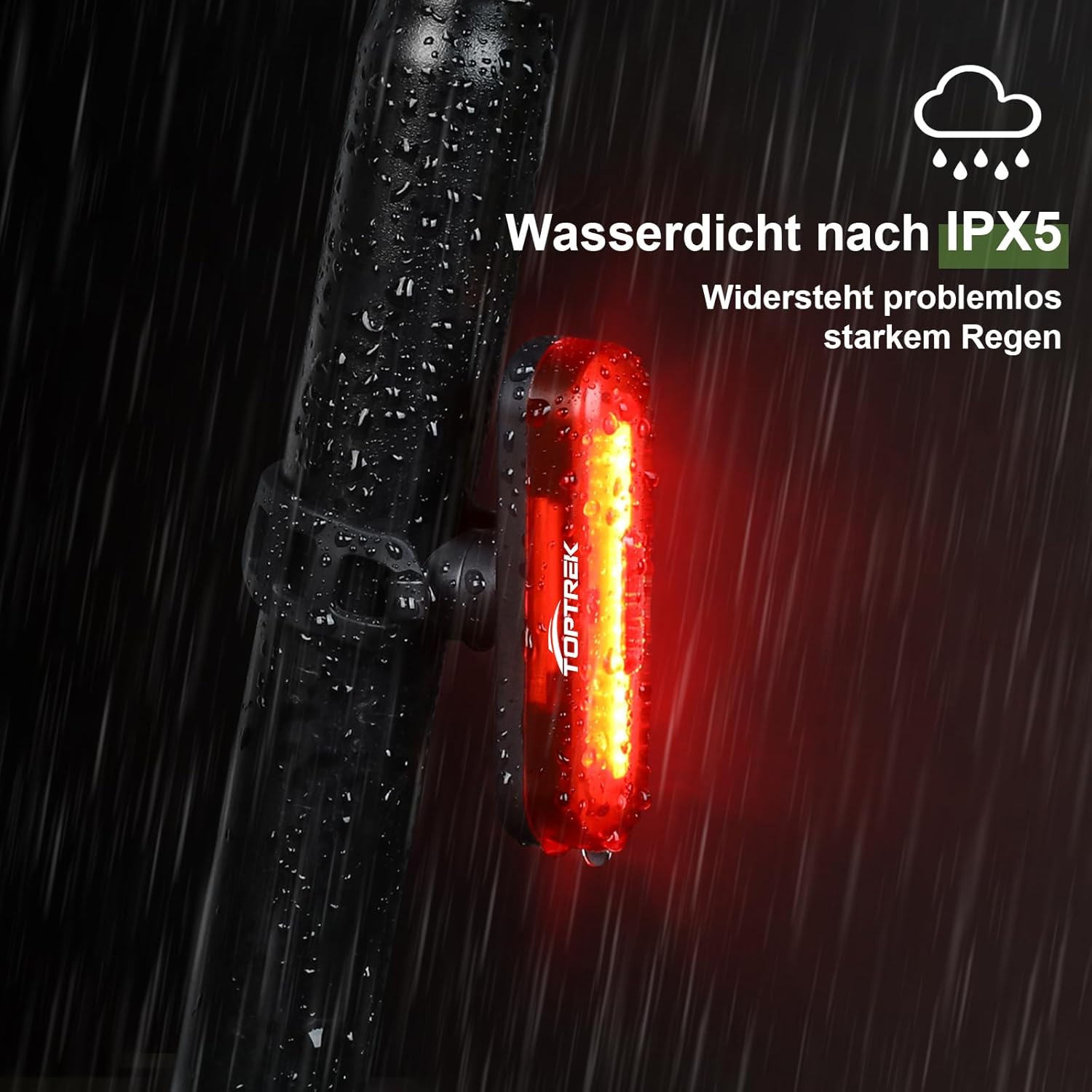 toptrek Rear Light Bicycle Visibility Range 200 Metres, Rear Light Bicycle LED StVZO Approved Bicycle Rear Light USB-C Rechargeable Battery Bicycle Light Rear IPX5 Waterproof for Road Bike, MTB, – Bild 4