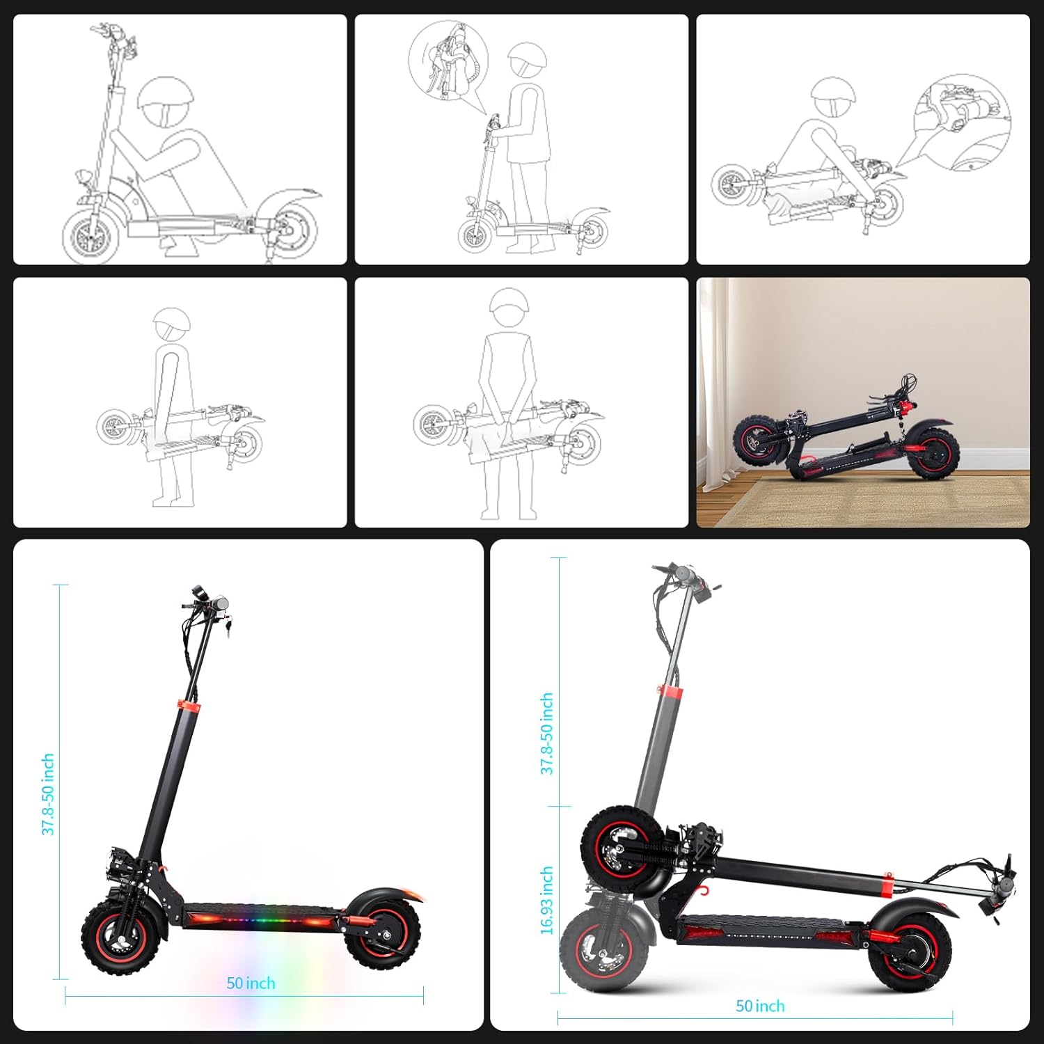 Adult Road Legal E-Scooter Range 45-55 km Max 20 km/h Speed Dual Suspension System IPX5 Waterproof Level Adjustable Handlebar Holiday Gift – Bild 6