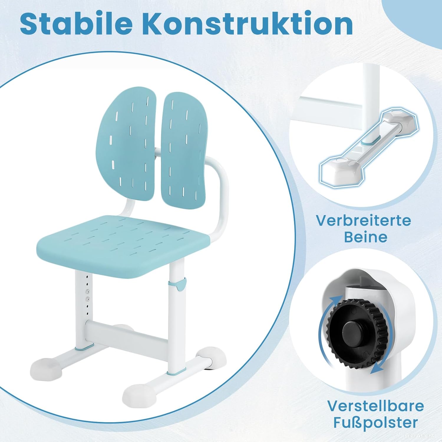 COSTWAY Children's Desk Chair, 29.5-37.5 cm Height Adjustable, Children's Desk Chair with Double Backrest, Armless Office Chair without Wheels, Children's Chair for Boys and Girls from 3 Years (Blue) – Bild 7
