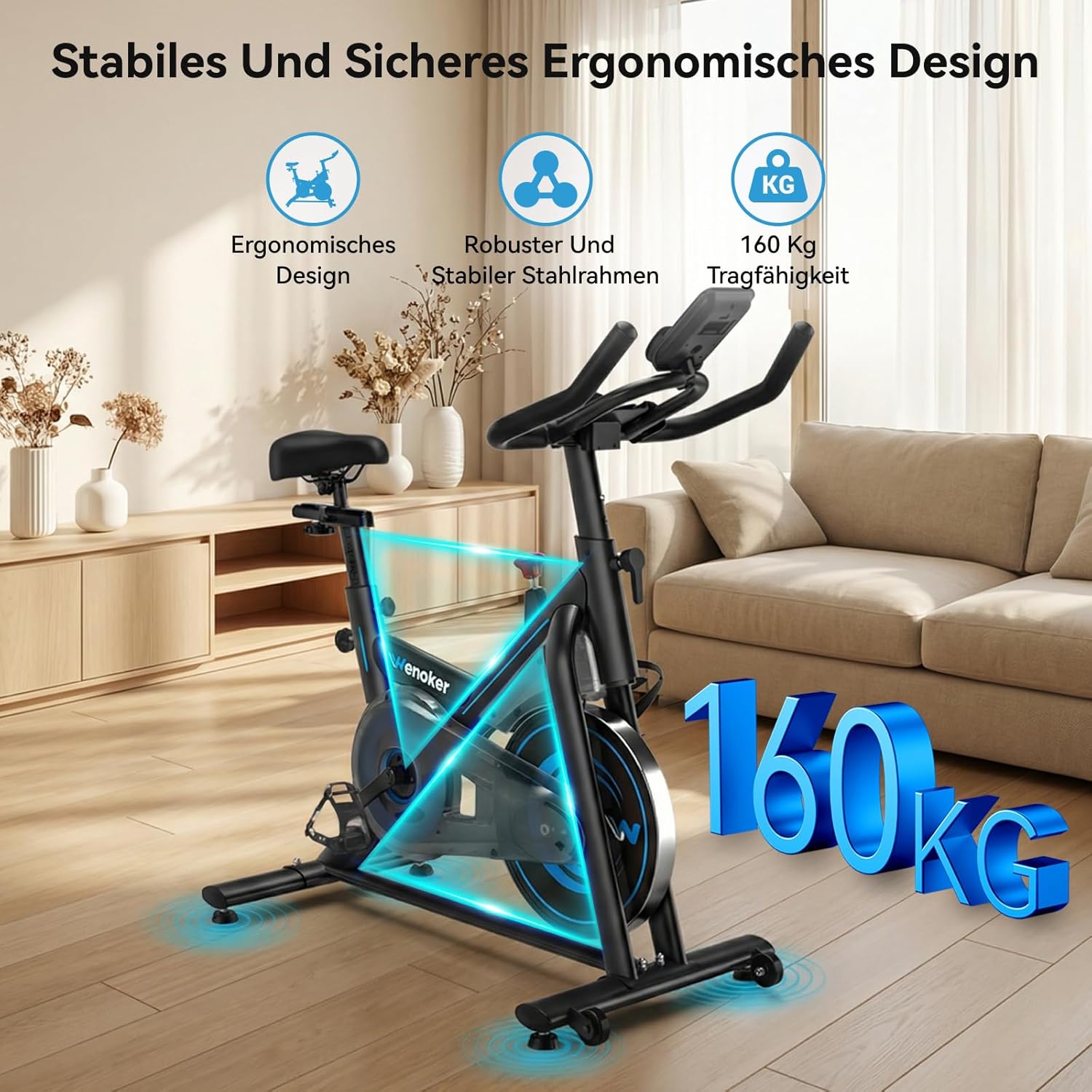 Heimtrainer Fahrrad mit App, Wenoker Leises Ergometer Magnetischer Widerstand Hometrainer Fahrrad, Spinning Bike Indoor Fitnessbikes für Kardio-Training zu Hause,Bis 160KG – Bild 6