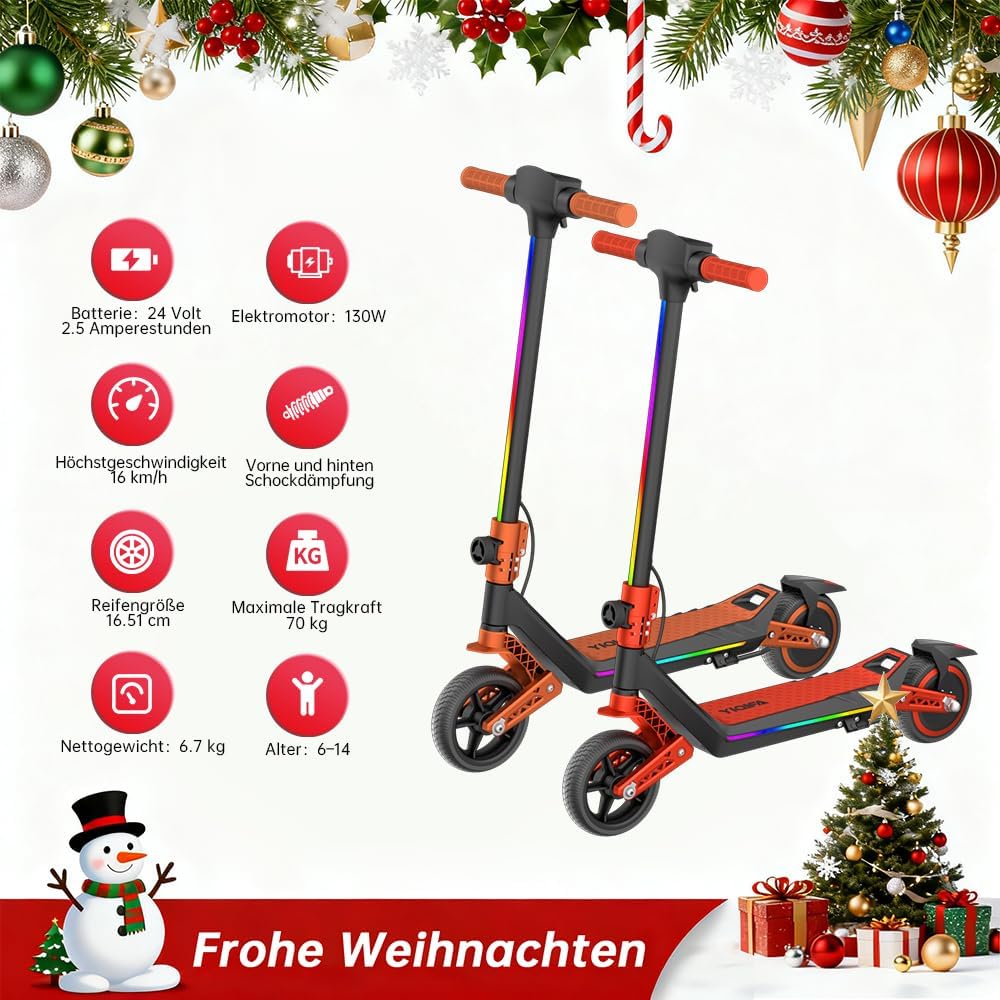 U8 Children's E-Scooter in 16 km/h, 12 km Range, 3 Speed Levels Zero Start, Electronic Brake, Double Suspension, 6.5 Inch Tyres, Foldable & LED Lighting, for Children from 6 Years, Four Colours – Bild 6