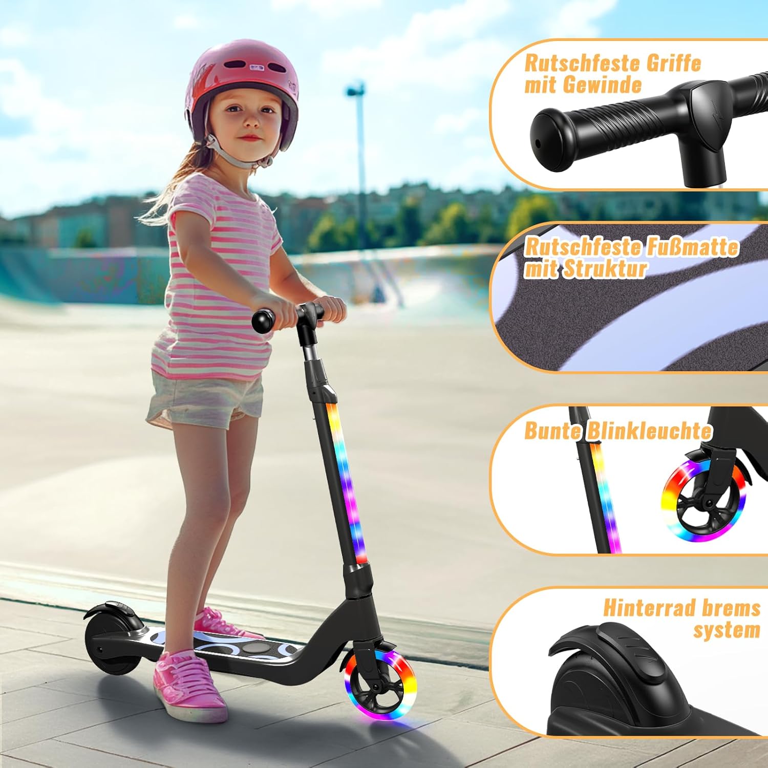 TST E Scooter Children for 6-10 Years, 5.3 Inch E Scooter Children with Flashing LED Lights & 3 Adjustable Heights, Children's Scooter 45 W Motor Max 10 km/h, Maximum Load 70 kg Children's E Scooter – Bild 3
