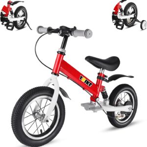 YBIKE Balance Bike 2-in-1, Children’s Bicycle with Pedals, Shock Absorbers, Mudguards, 12 14 Inch Wheels, Suitable for Children from 2-7 Years, 4 Colours Training Vehicles