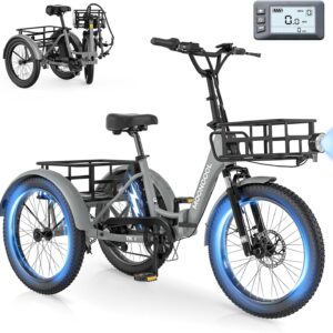 SUNYRISY E Bike Tricycle for Adults Folding Bike, 20 Inch Men Women with 36 V 20 Ah Battery Electric Tricycle Bicycle, 250 W Motor Electric Bicycle 45 NM Speed 25 km/h E-Bike with Large Basket
