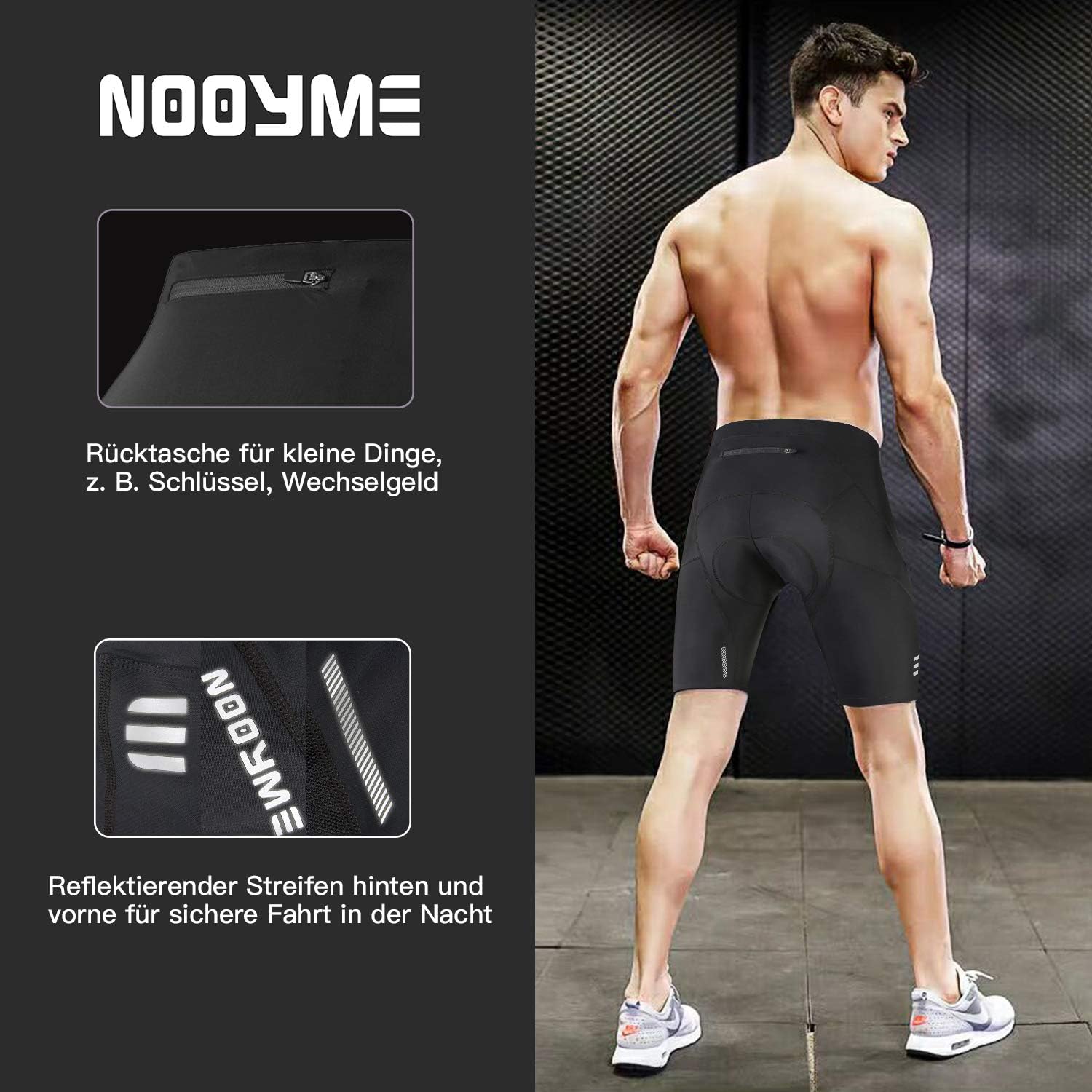NOOYME Men's Cycling Shorts Men's Padded 4D Cycling Shorts with Seat Padding Elastic Cycling Shorts Cycling Shorts Made of Polyamide and Spandex Breathable Lightweight Cycling Shorts Men – Bild 3
