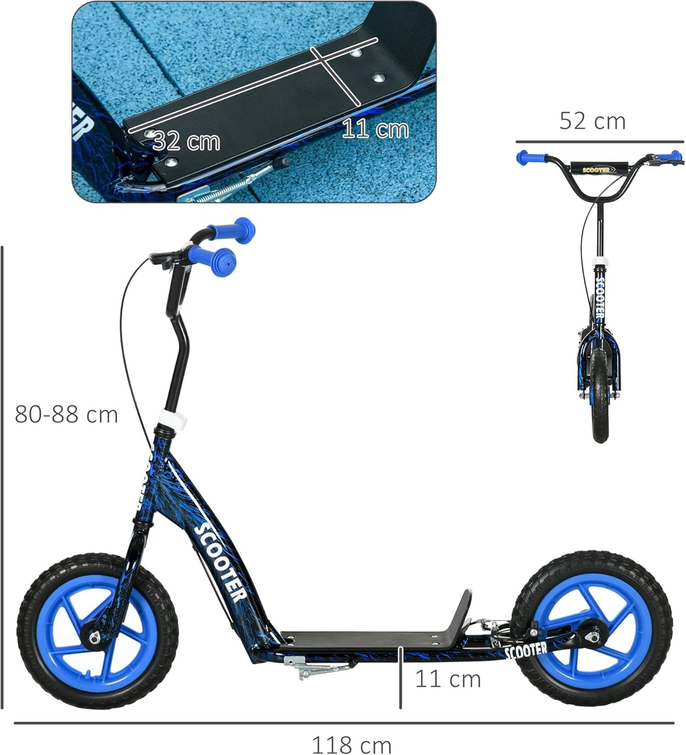 AIYAPLAY Children's Scooter with Adjustable Handlebar, Large Wheels, Handbrake, Kick Scooter, 11.8 Inch City Scooter for 6-12 Years, Boys and Girls, Steel – Bild 7