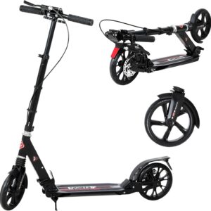 Ise Big Wheel Scooter, Foldable City Scooter with 2 Wheels (200 mm), Handbrake for Adults and Children, Choice of 2 Colours, High Quality