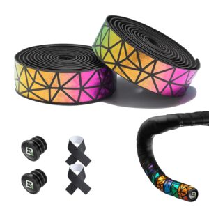 ROCKBROS Bicycle Handlebar Tape for Road Bike & MTB – Non-Slip & Shock Absorbing Grip Tape Made of PU + EVA, Durable Bike Bar Tape, 2 Rolls Each 210 x 3 cm, Black Colourful