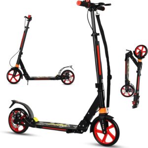 KOMFOTTEU Foldable & Height-Adjustable Scooter with PU Wheels & Kingel, Kick Scooter City Scooter with Stand & Carry Strap, Scooter for Children Adults up to 100 kg