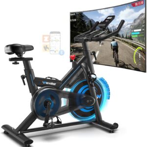 Heimtrainer Fahrrad mit App, Wenoker Leises Ergometer Magnetischer Widerstand Hometrainer Fahrrad, Spinning Bike Indoor Fitnessbikes für Kardio-Training zu Hause,Bis 160KG