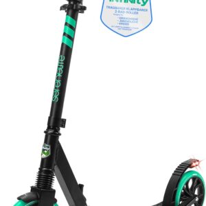 SereneLife Roller, Stabiler Cityroller, Höhenverstellbarer Big Wheel Scooter, Klappbar Inkl. Tragegurt, Ständer & Trittbremse, für Kinder & Erwachsene bis 100kg