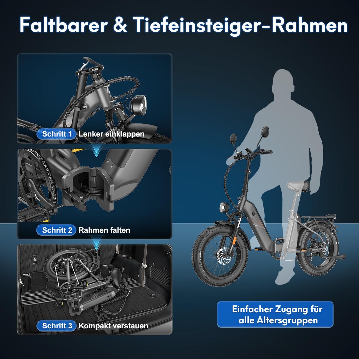 Fafrees FF20 Polar E-Bike Folding Bike 20 x 4.0 Inches, 500 W 45 km/h Ebike Men's Double Batteries 24 Ah / 26.8 Ah, Fatbike Women's Range 150 km/170 km, Electric Bicycle Bearing Weight 150 kg – Bild 4