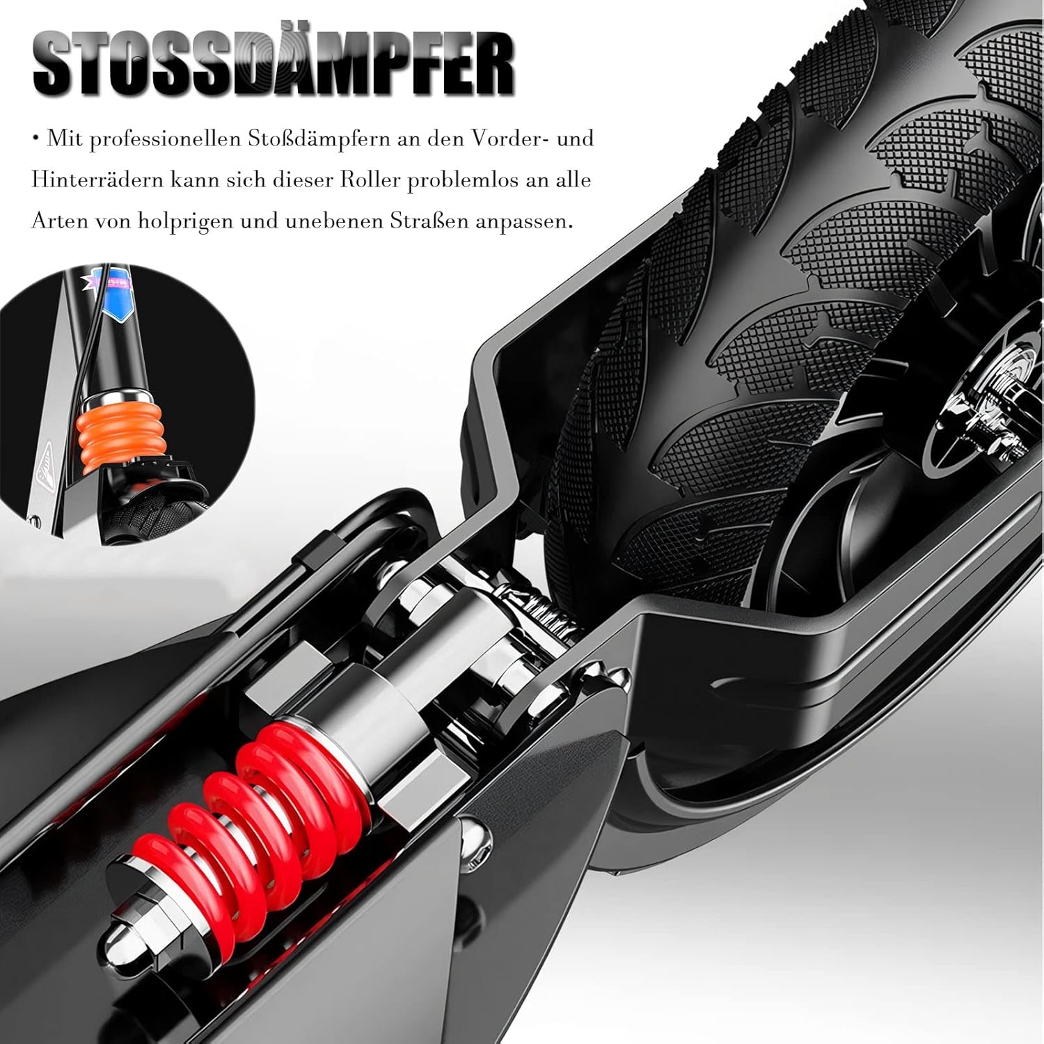 Bueuwe Big Wheel Scooter Adult 150 kg Load Capacity, City Scooter for Adults, Scooter Children 10 Years, City Scooter with Handbrake and Shock Absorber, 4 Height Adjustable, Black – Bild 5