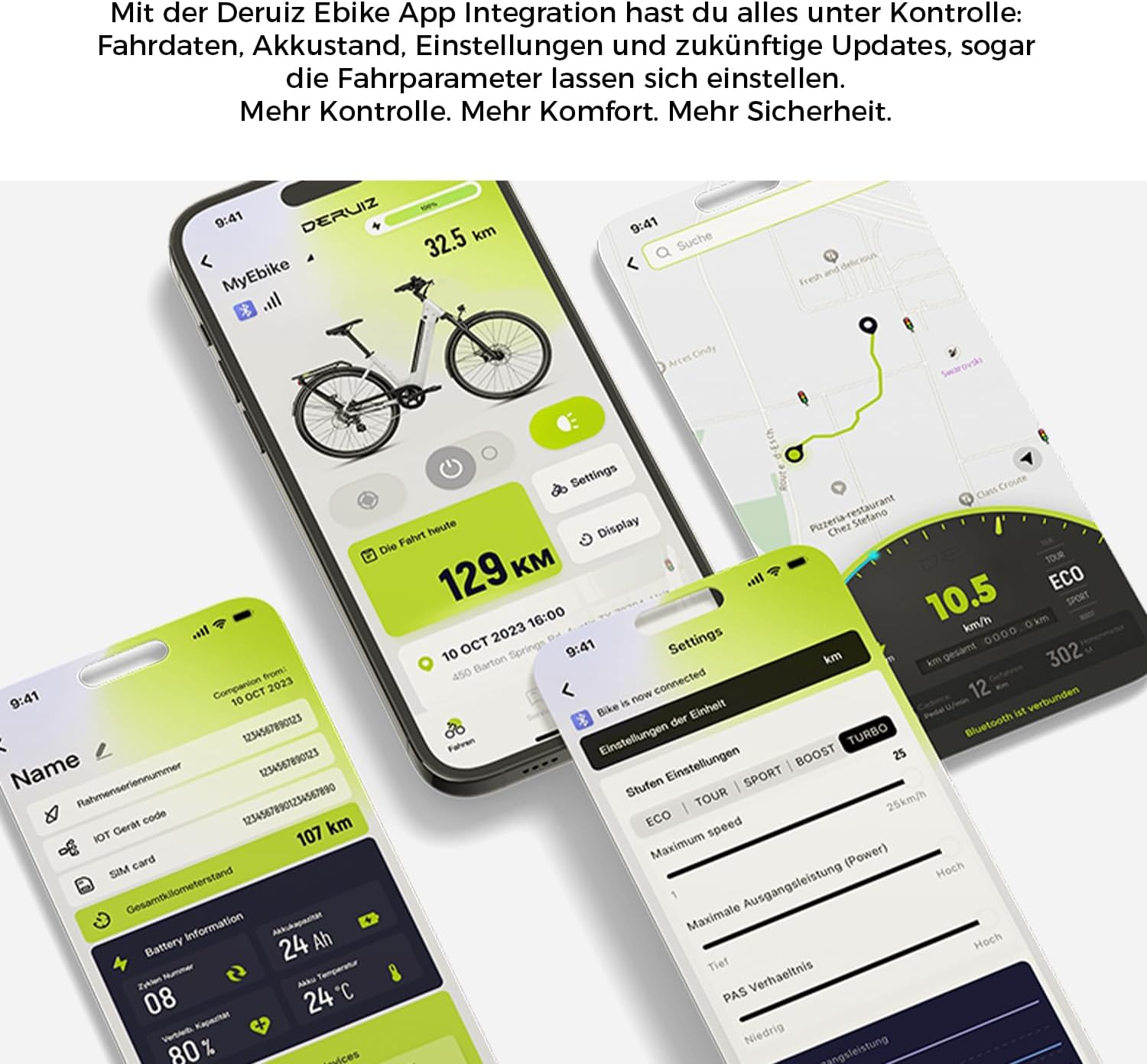 DERUIZ Quartz 28 Inch E-Bike for Men and Women, Electric Bicycle City & Trekking, 48 V Battery, up to 161 km Range, 8-Speed Gears, 55 Nm Torque, App Control, Hydraulic Disc Brakes – Bild 6