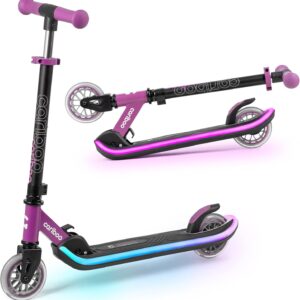 Cariboo ABEC7 LEDstar Children’s Scooter with 2 Wheels, LED Running Board, Lighting, 5 Multicoloured and 6 Plain Modes, Height Adjustable, Foldable