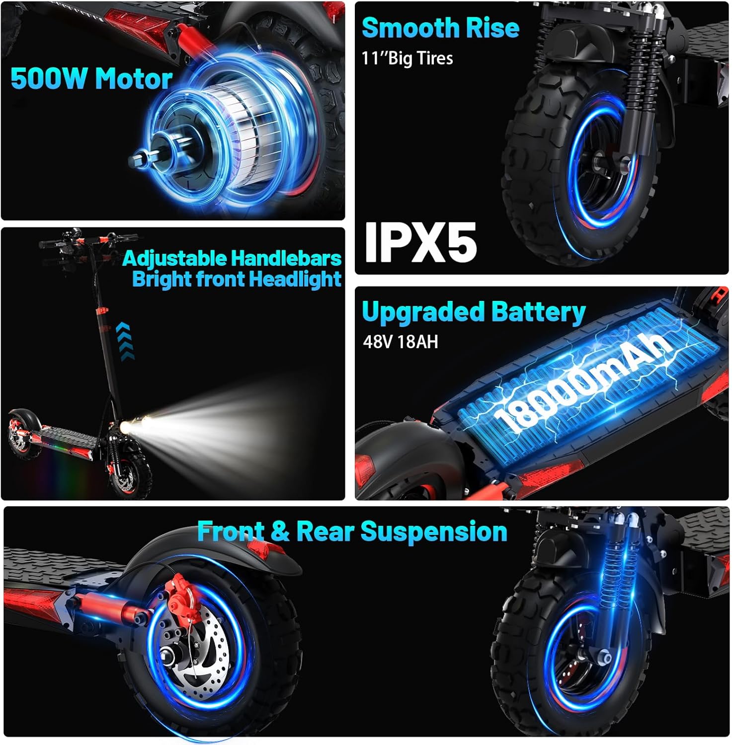 Adult Road Legal E-Scooter Range 45-55 km Max 20 km/h Speed Dual Suspension System IPX5 Waterproof Level Adjustable Handlebar Holiday Gift – Bild 2