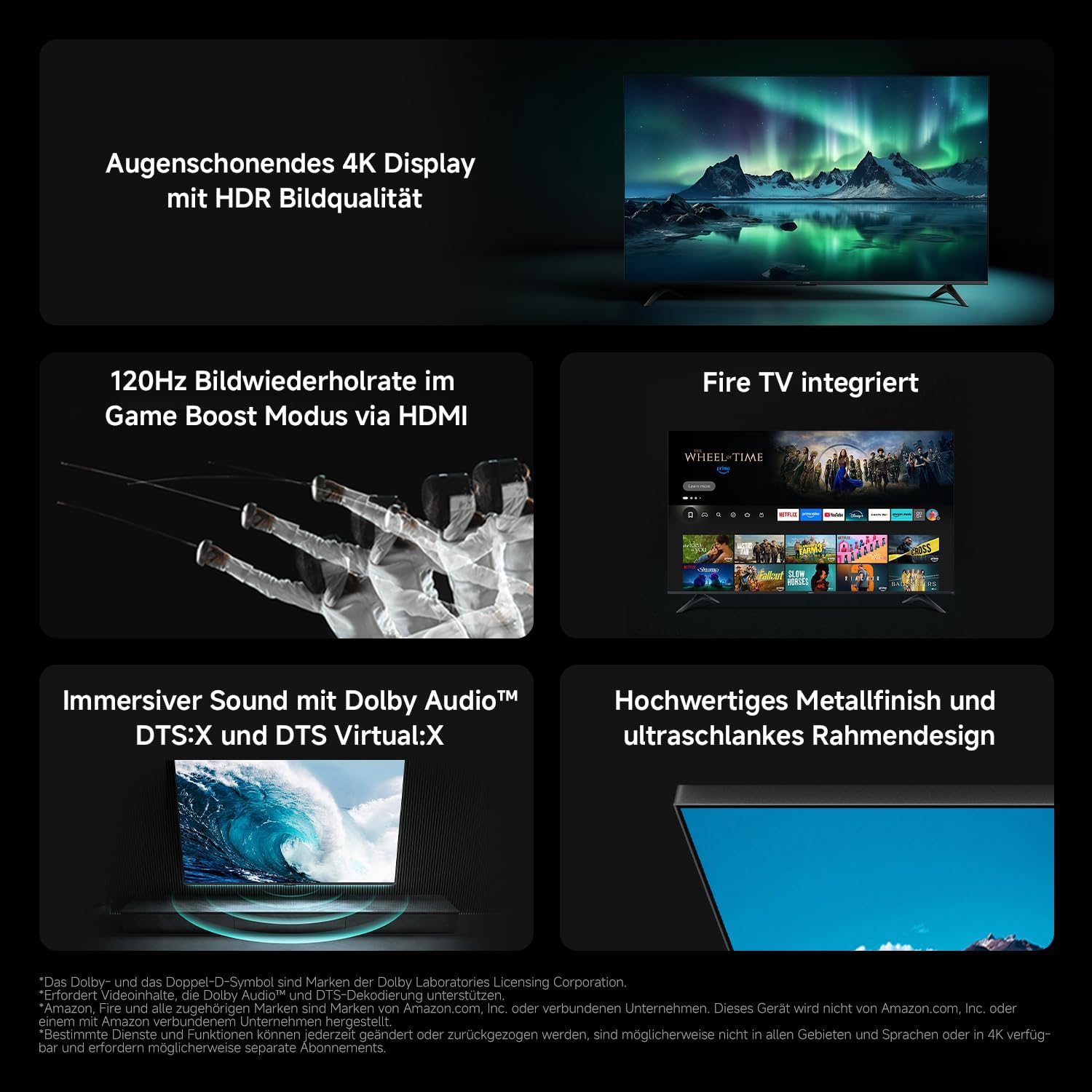 Xiaomi TV F 65, 65 Inch (165 cm), 4K UHD, Smart TV, Fire OS8, Triple Tuner DVB-C/S/S2/T/T2, HDR10, MEMC, 60Hz with 120Hz Game Boost Mode, Voice Control with Alexa, 2GB+32GB, Compatible with Apple AirPlay – Bild 2